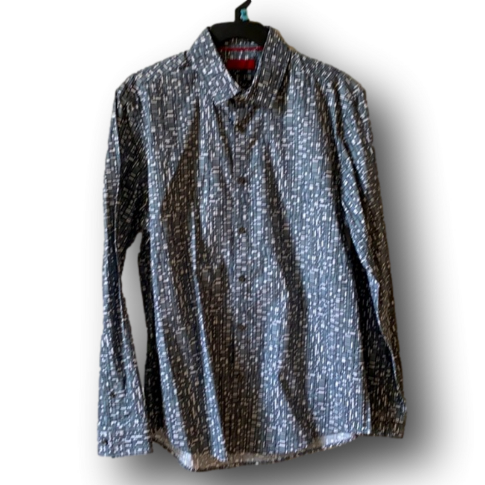 Alfani Mens Gray/White Pattern Button Down Shirt - Slim Fit Size M - Brand New